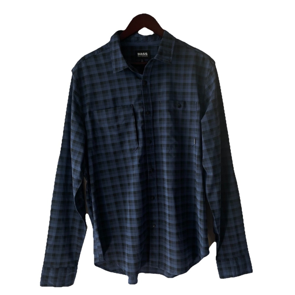 Bass  Outdoor Compass Stretch Plaid Tech Button‎ Up Shirt Men's BlUE  L